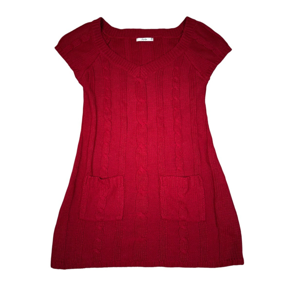 Y2K Papaya Womens Size L Red Knit Sweater Mini Dress Pocket Front